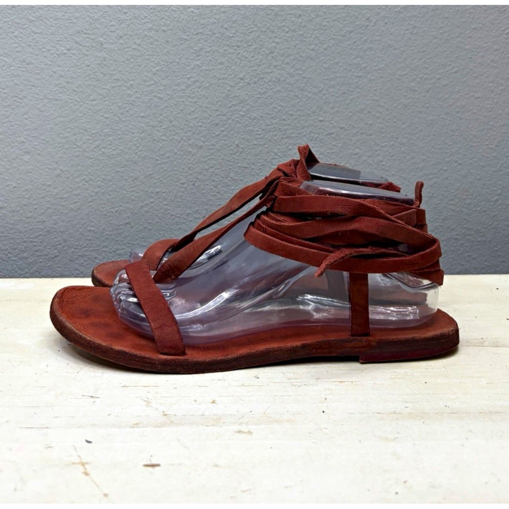 Free People Orange Suede Dahlia Lace Up Sandals Size 40